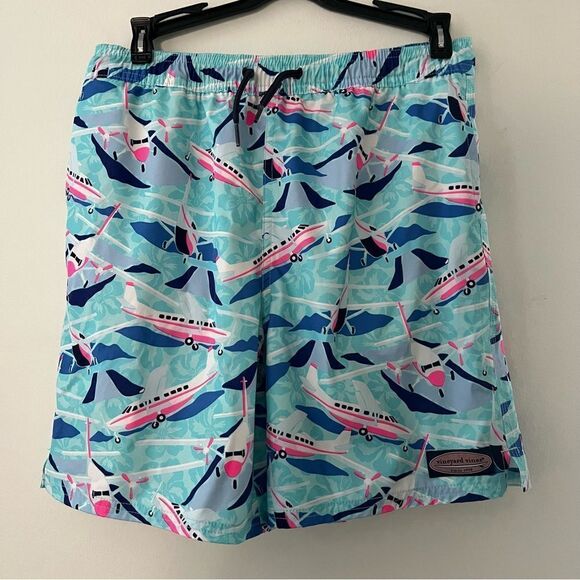 Vineyard Vines Boys Chappy Airplane Print Swim Trunks With Stretch in Jake Blue - Picture 8 of 12